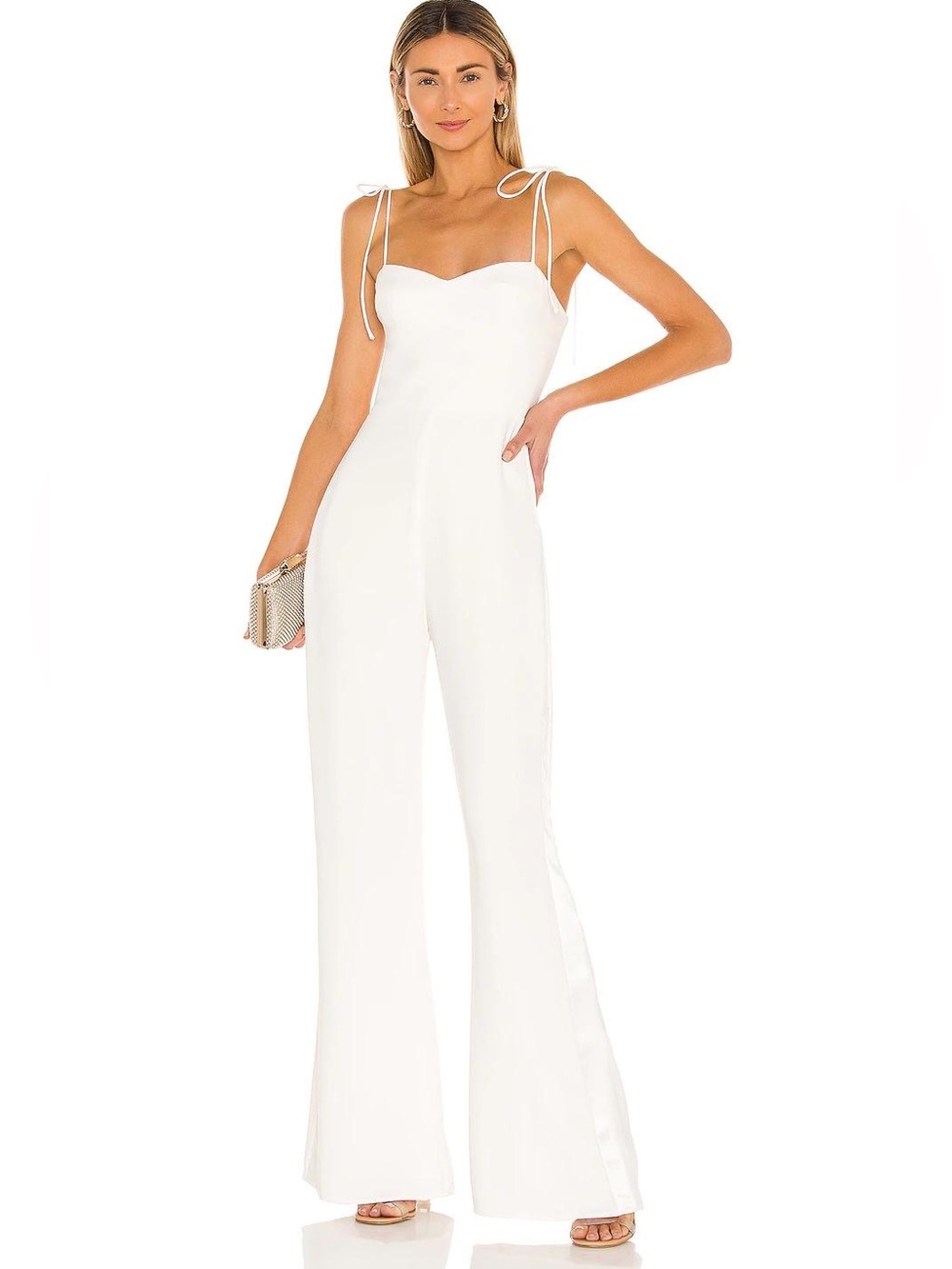 Amanda Uprichard White Tie Strap Wide Leg Jumpsuit Size M